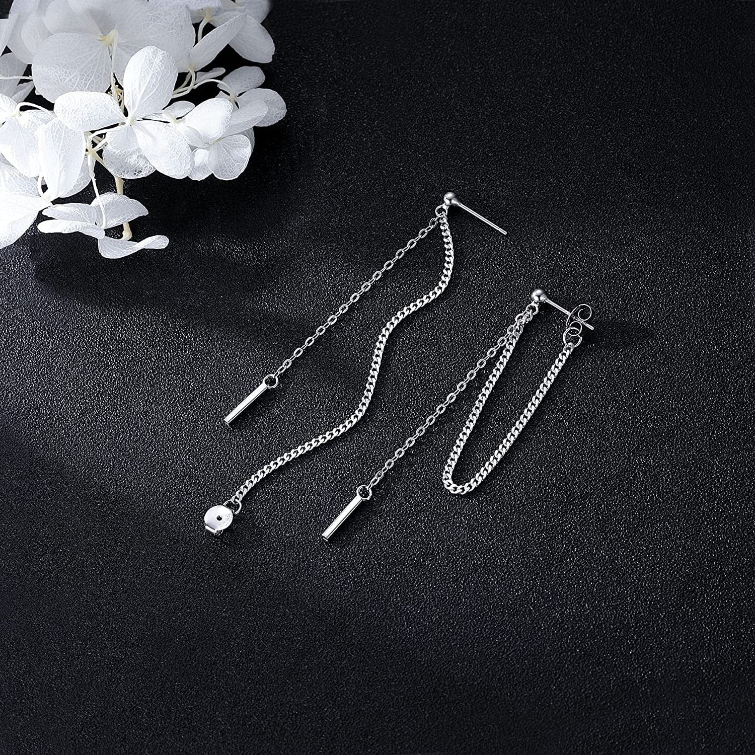 925 Sterling Silver Bar Dangle Earrings for Women Teen Girls Threader Earrings Chain