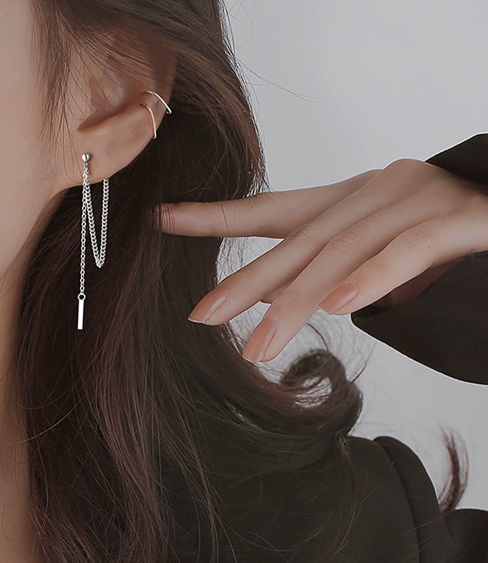 925 Sterling Silver Bar Dangle Earrings for Women Teen Girls Threader Earrings Chain