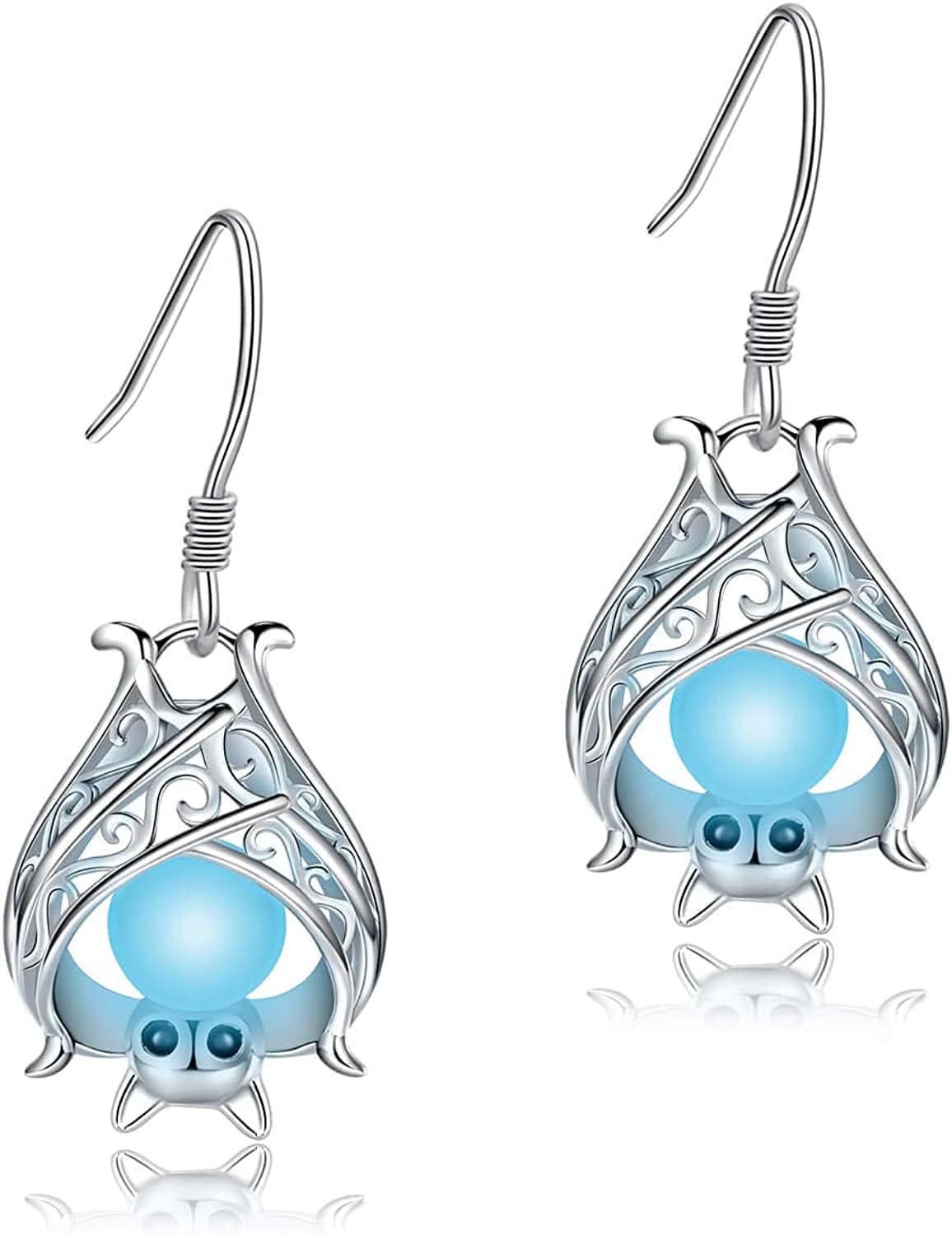 925 Sterling Silver Bat Necklace Earrings Bracelet Cute Animal Glowing in the Dark Halloween Jewelry Gift for Women Girl Earrings