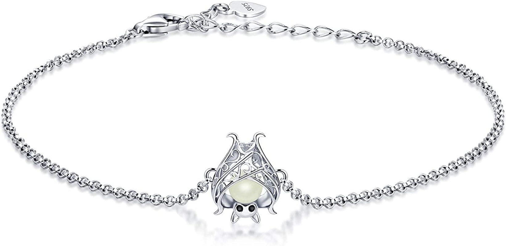 925 Sterling Silver Bat Necklace Earrings Bracelet Cute Animal Glowing in the Dark Halloween Jewelry Gift for Women Girl Bracelet