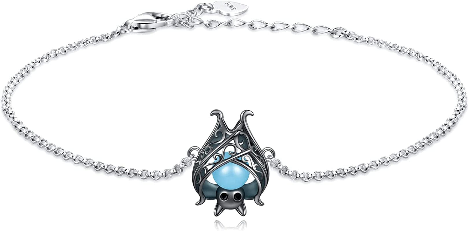 925 Sterling Silver Bat Necklace Earrings Bracelet Cute Animal Glowing in the Dark Halloween Jewelry Gift for Women Girl Black Bracelet