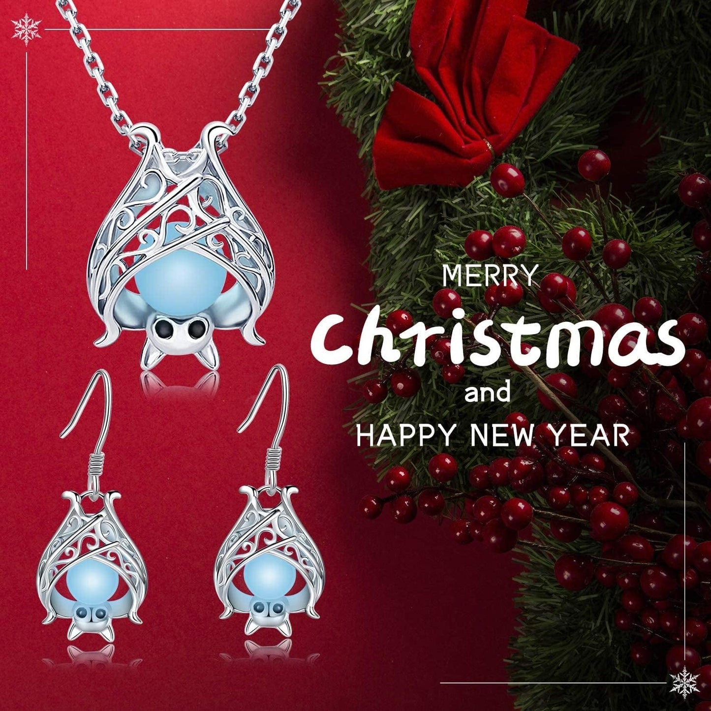 925 Sterling Silver Bat Necklace Earrings Bracelet Cute Animal Glowing in the Dark Halloween Jewelry Gift for Women Girl