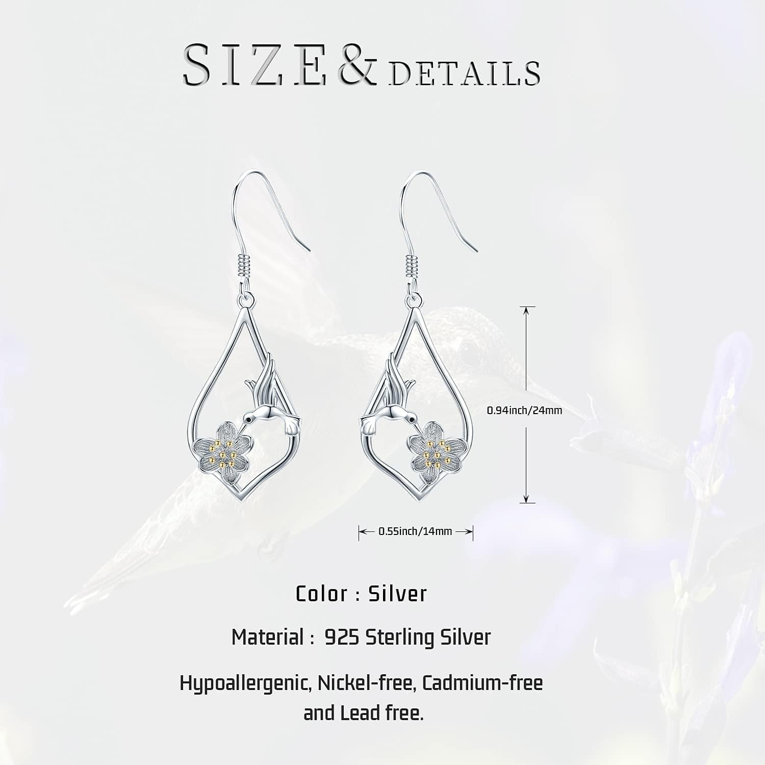 925 Sterling Silver Bee/Hummingbird/Cardinal/Giraffe Drop Dangle Earrings Jewelry Gifts for Women Friends