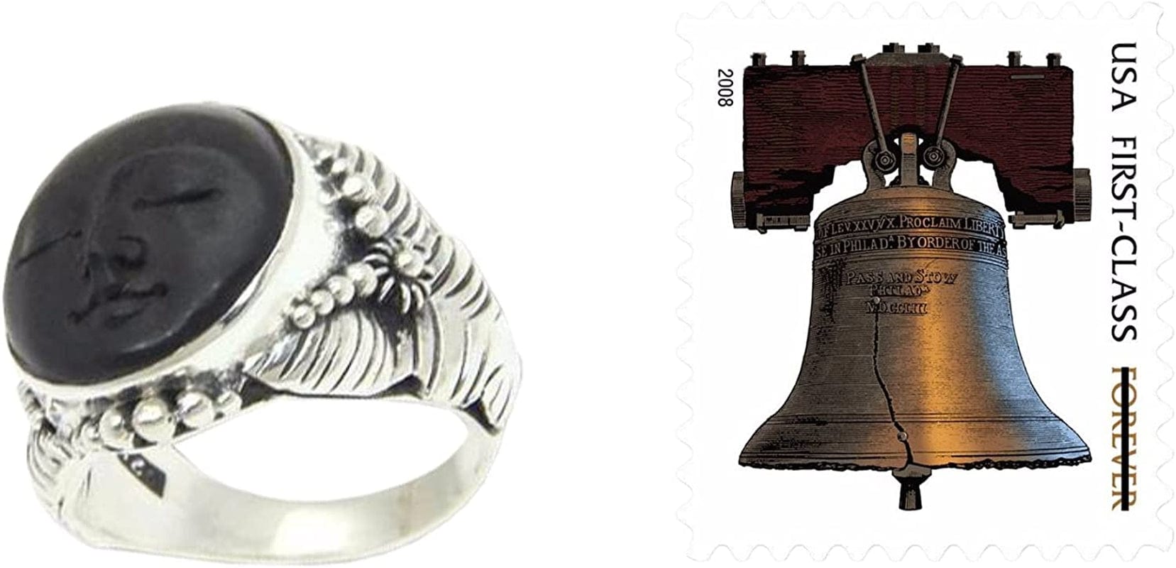 .925 Sterling Silver Carved Ebony Wood Ring 'Amun Ra'