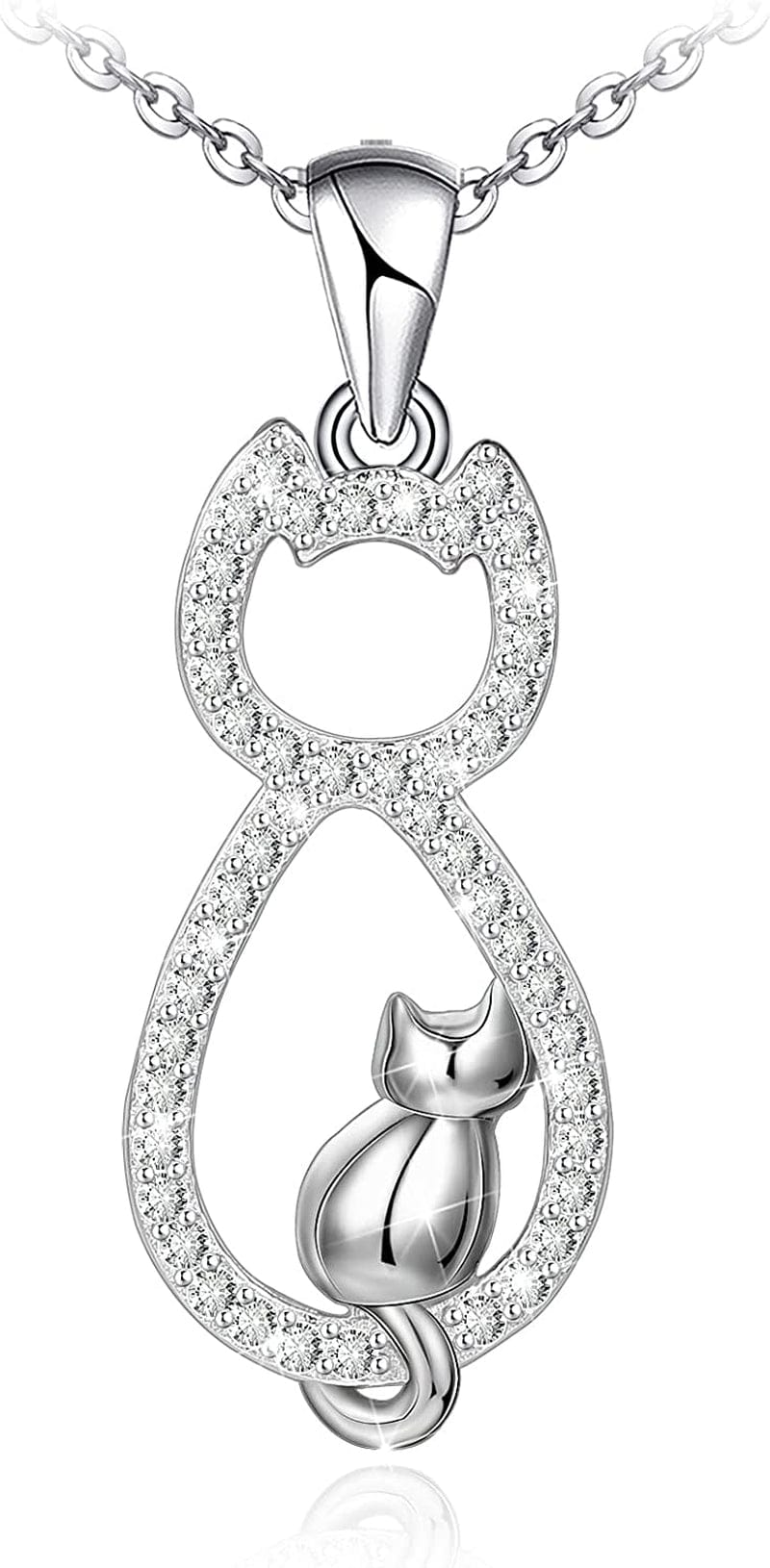 925 Sterling Silver Cat Necklace for Women Girl Celtic Moon Cat Love Heart Sunflower Pendant Necklace Birthday Mother'S Day Jewelry Gift for Mom Wife Girlfriend Daughter Silver Color Cats