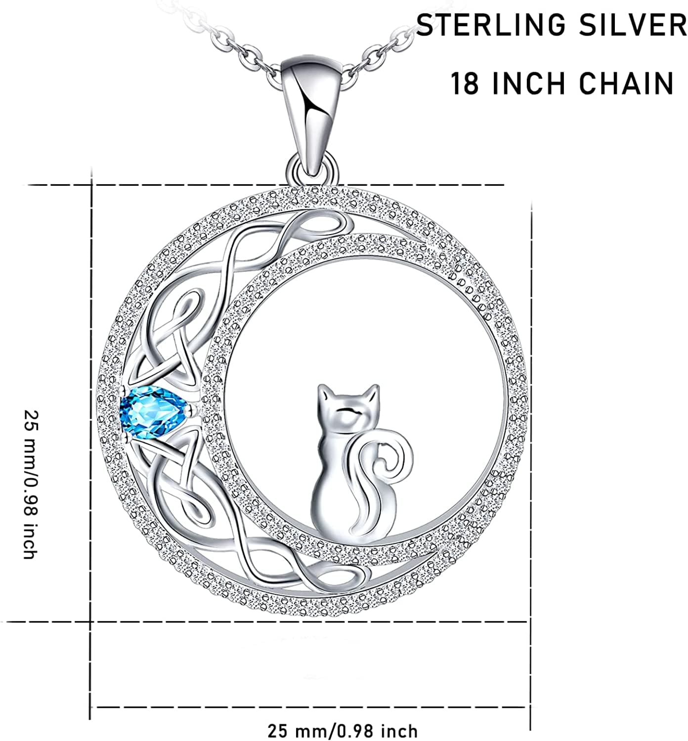 925 Sterling Silver Cat Necklace for Women Girl Celtic Moon Cat Love Heart Sunflower Pendant Necklace Birthday Mother'S Day Jewelry Gift for Mom Wife Girlfriend Daughter