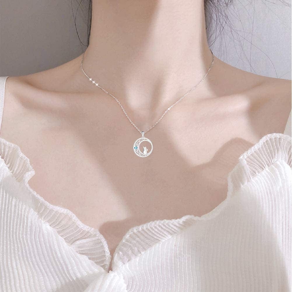 925 Sterling Silver Cat Necklace for Women Girl Celtic Moon Cat Love Heart Sunflower Pendant Necklace Birthday Mother'S Day Jewelry Gift for Mom Wife Girlfriend Daughter
