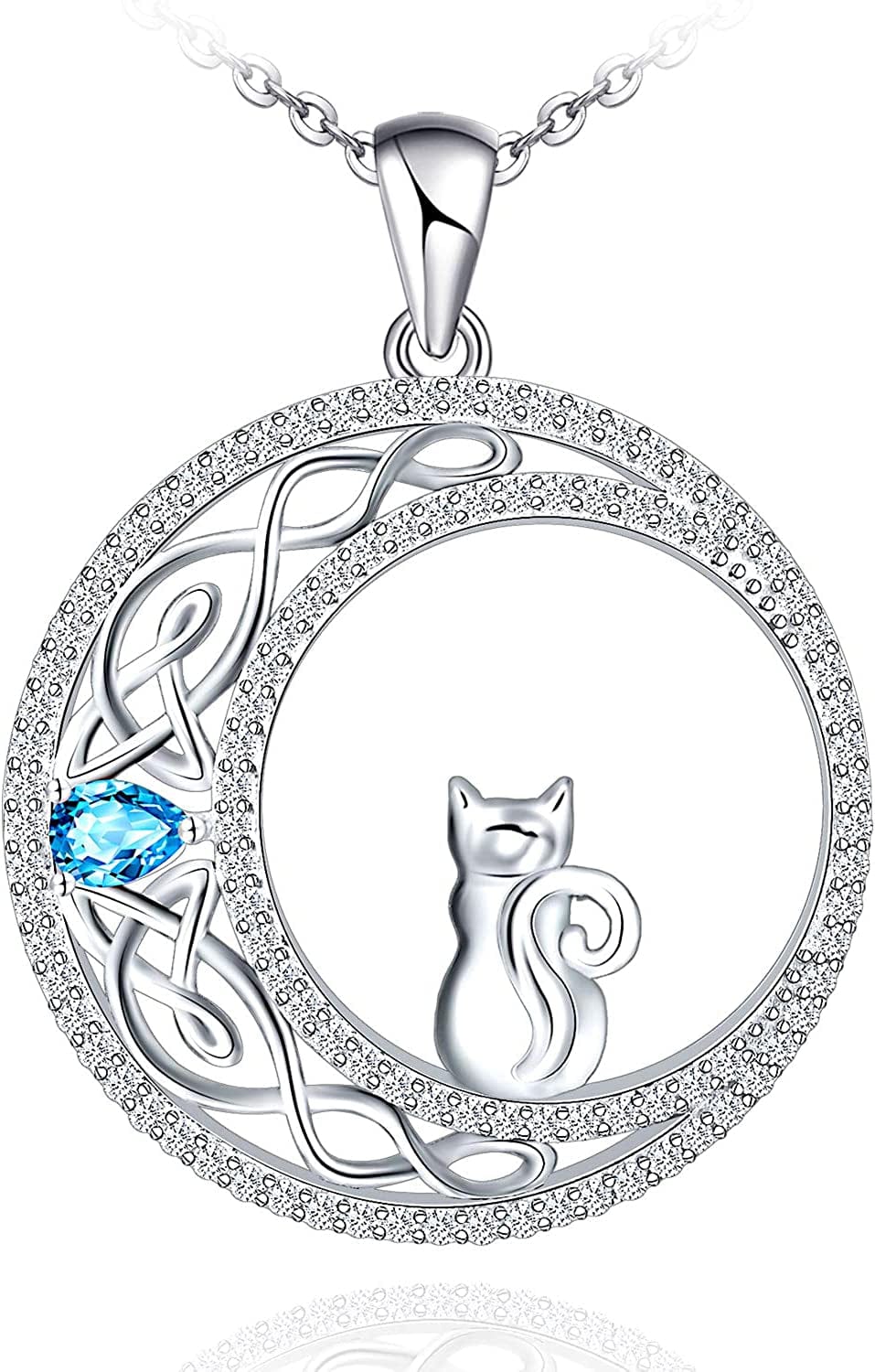 925 Sterling Silver Cat Necklace for Women Girl Celtic Moon Cat Love Heart Sunflower Pendant Necklace Birthday Mother'S Day Jewelry Gift for Mom Wife Girlfriend Daughter One Cat