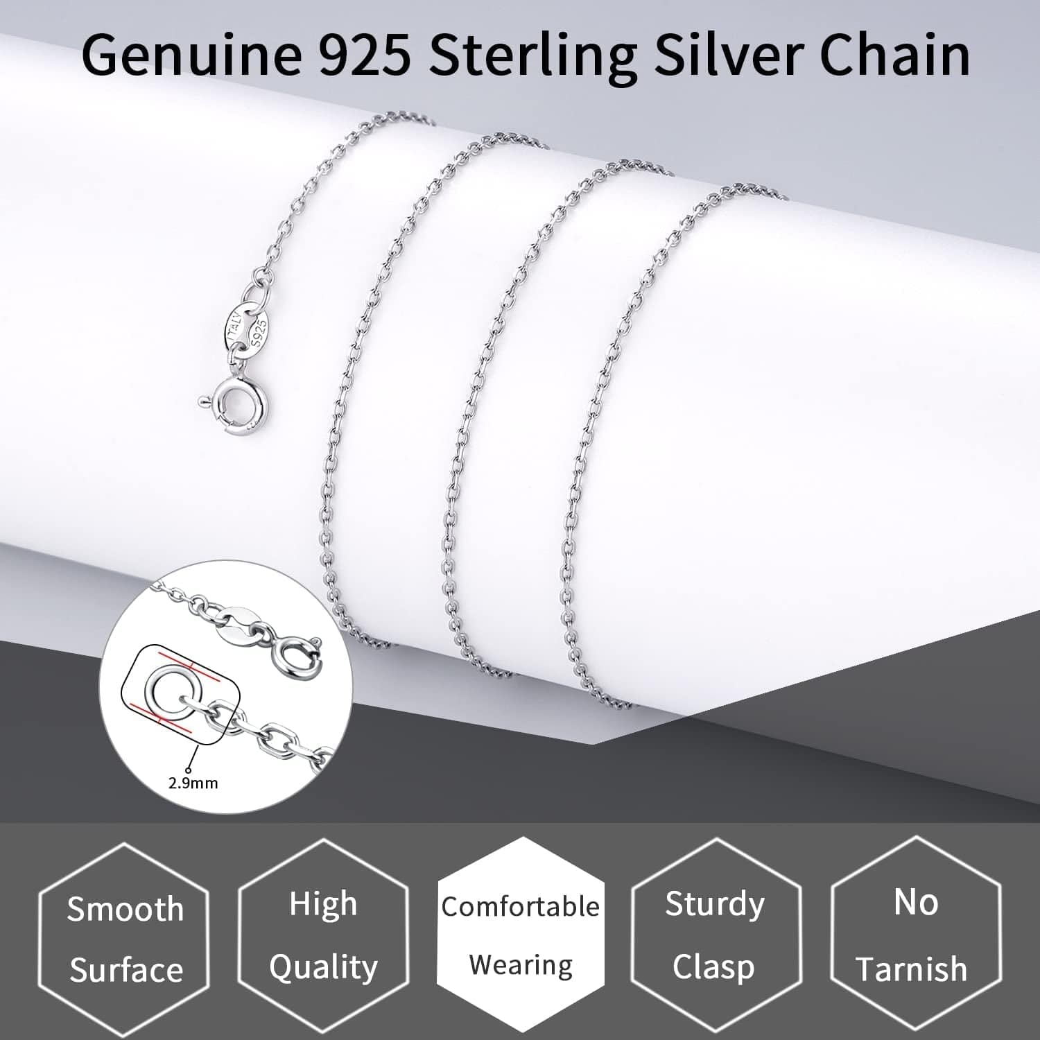 925 Sterling Silver Chain Necklace Chain for Women Girls 1.1Mm Cable Chain Necklace Upgraded Spring-Ring Clasp - Thin & Sturdy - Italian Quality 16/18/20/22/24 Inch