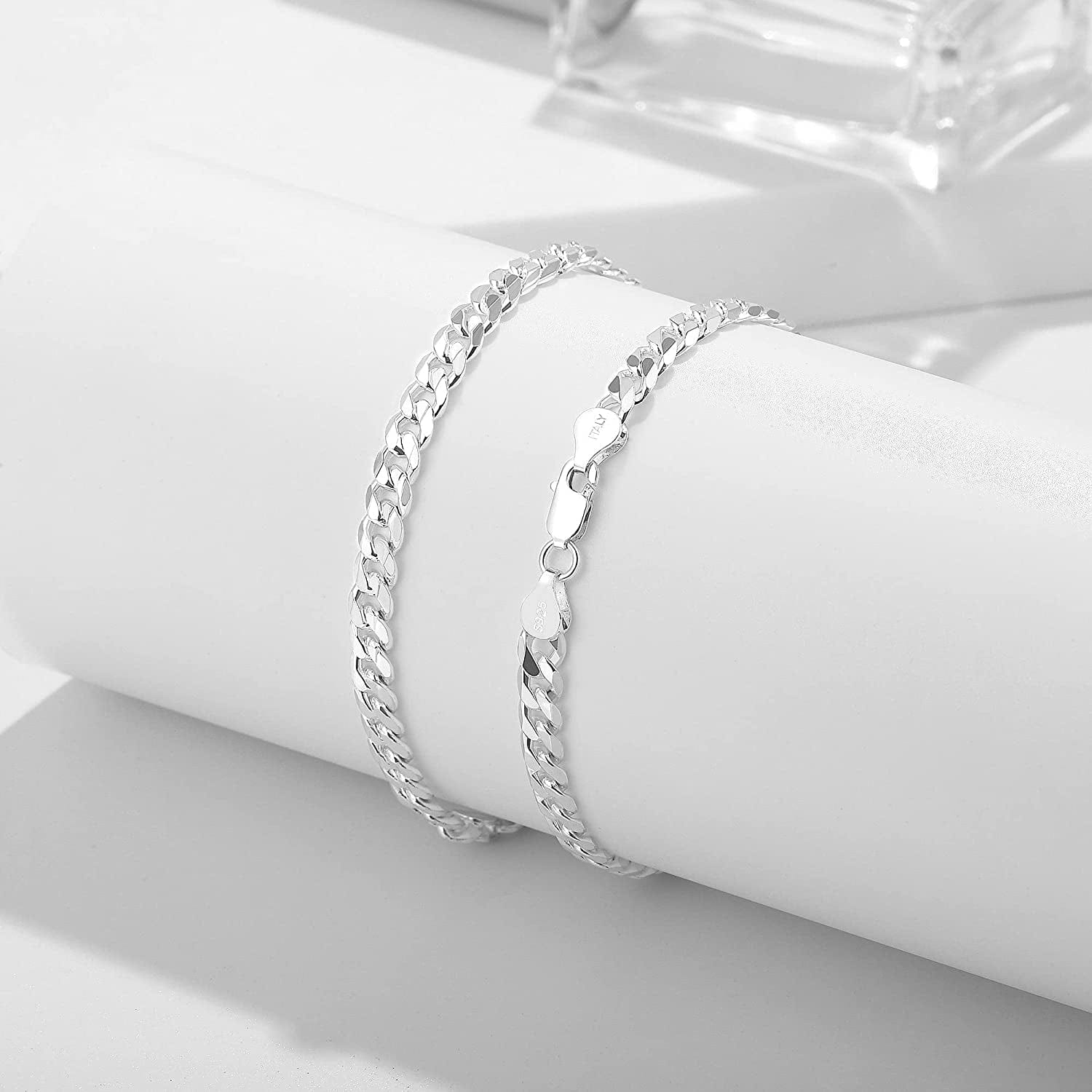 925 Sterling Silver Clasp 5Mm Cuban Link Chain Bracelets for Men Solid Diamond Cut Silver Bracelet for Men Mens Bracelet Chain Bracelets for Men Jewelry Men Gifts Apparel & Accessories > Jewelry > Bracelets BRIJEWNES