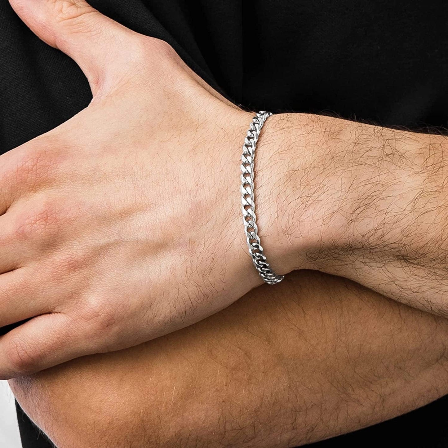 925 Sterling Silver Clasp 5Mm Cuban Link Chain Bracelets for Men Solid Diamond Cut Silver Bracelet for Men Mens Bracelet Chain Bracelets for Men Jewelry Men Gifts Apparel & Accessories > Jewelry > Bracelets BRIJEWNES