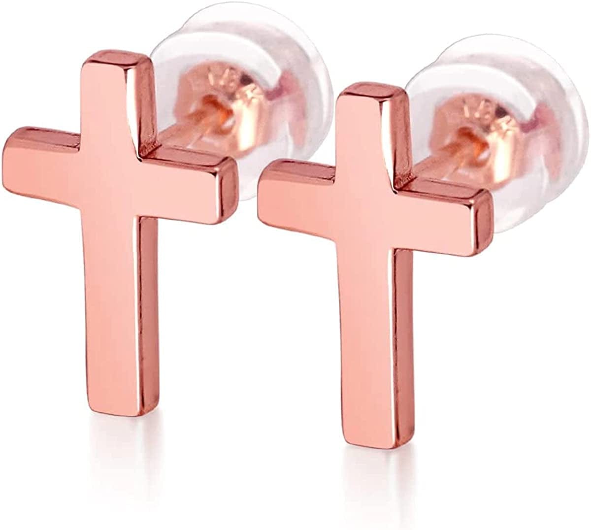 925 Sterling Silver Cross Stud Earrings Fashion Earrings Cross Earrings 18k Rose Gold Plated