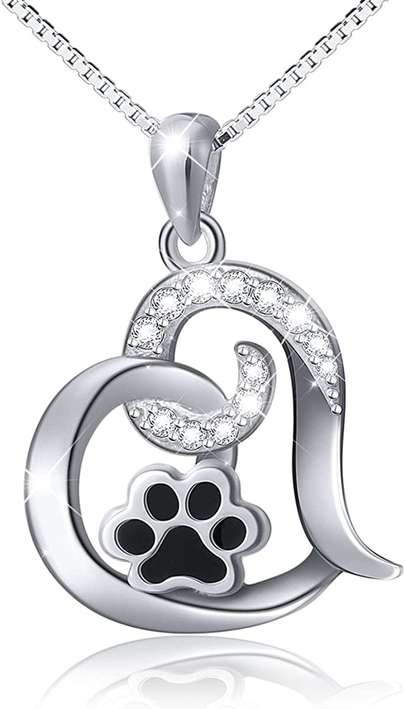 925 Sterling Silver Cute Paw Print Forever Love Heart Pendant Necklace/Bracelet/Stud Earrings Gift for Women Teen Girls, Box Chain 18" Without engraved