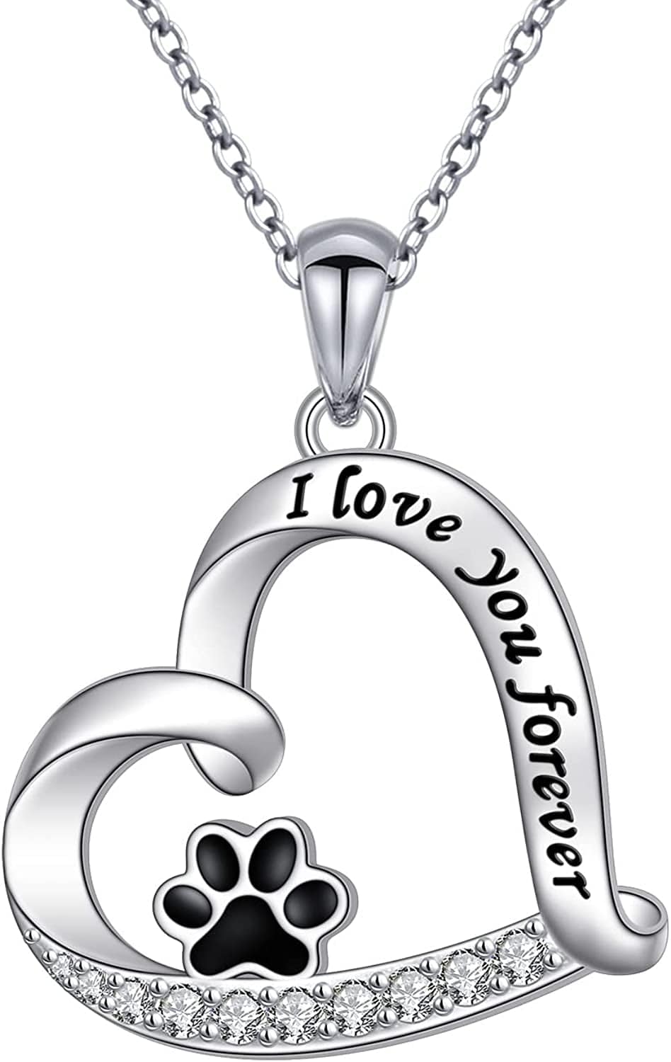 925 Sterling Silver Cute Paw Print Forever Love Heart Pendant Necklace/Bracelet/Stud Earrings Gift for Women Teen Girls, Box Chain 18" Engraved I Love You Forever
