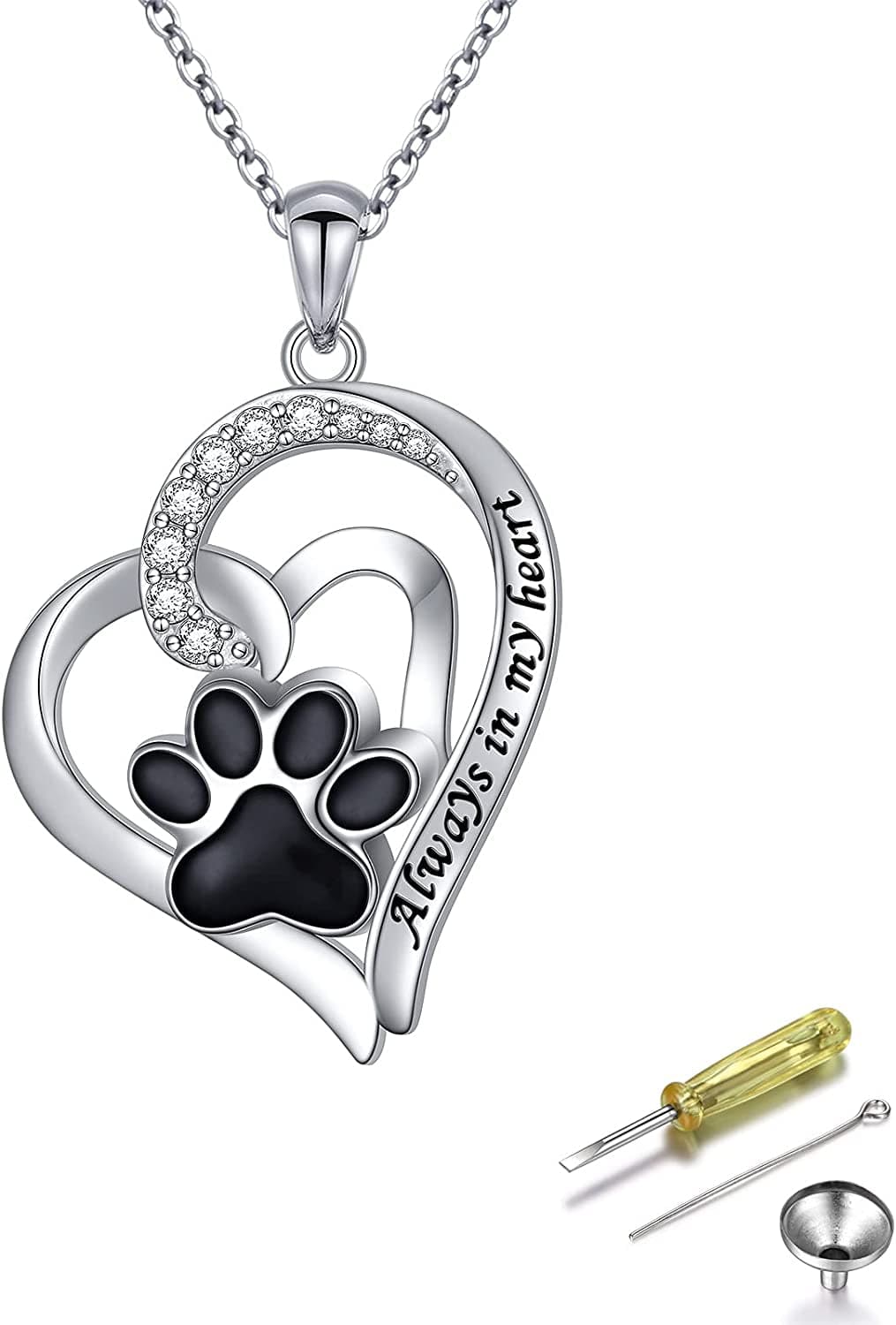 925 Sterling Silver Cute Paw Print Forever Love Heart Pendant Necklace/Bracelet/Stud Earrings Gift for Women Teen Girls, Box Chain 18" Paw Urn