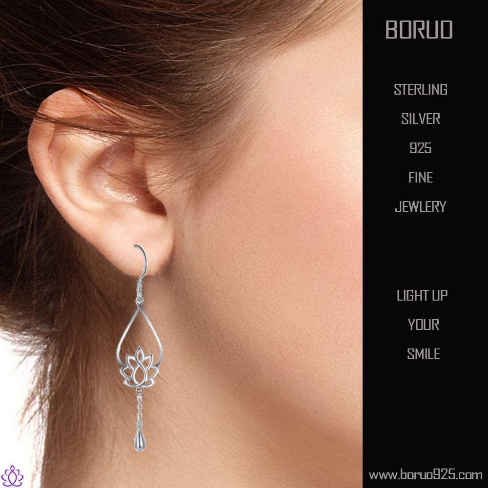 925 Sterling Silver Earrings, Boruo Lotus Flower Yoga Earrings Apparel & Accessories > Jewelry > Earrings BORUO