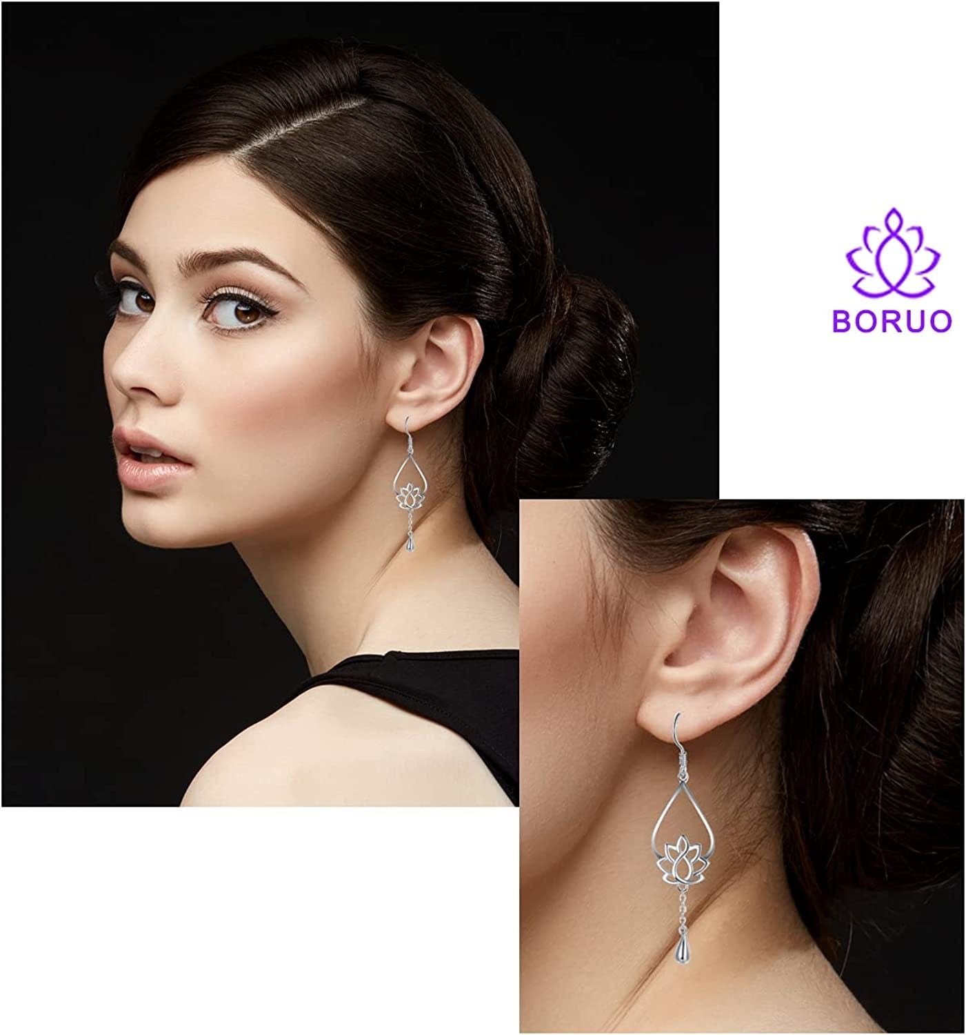 925 Sterling Silver Earrings, Boruo Lotus Flower Yoga Earrings Apparel & Accessories > Jewelry > Earrings BORUO