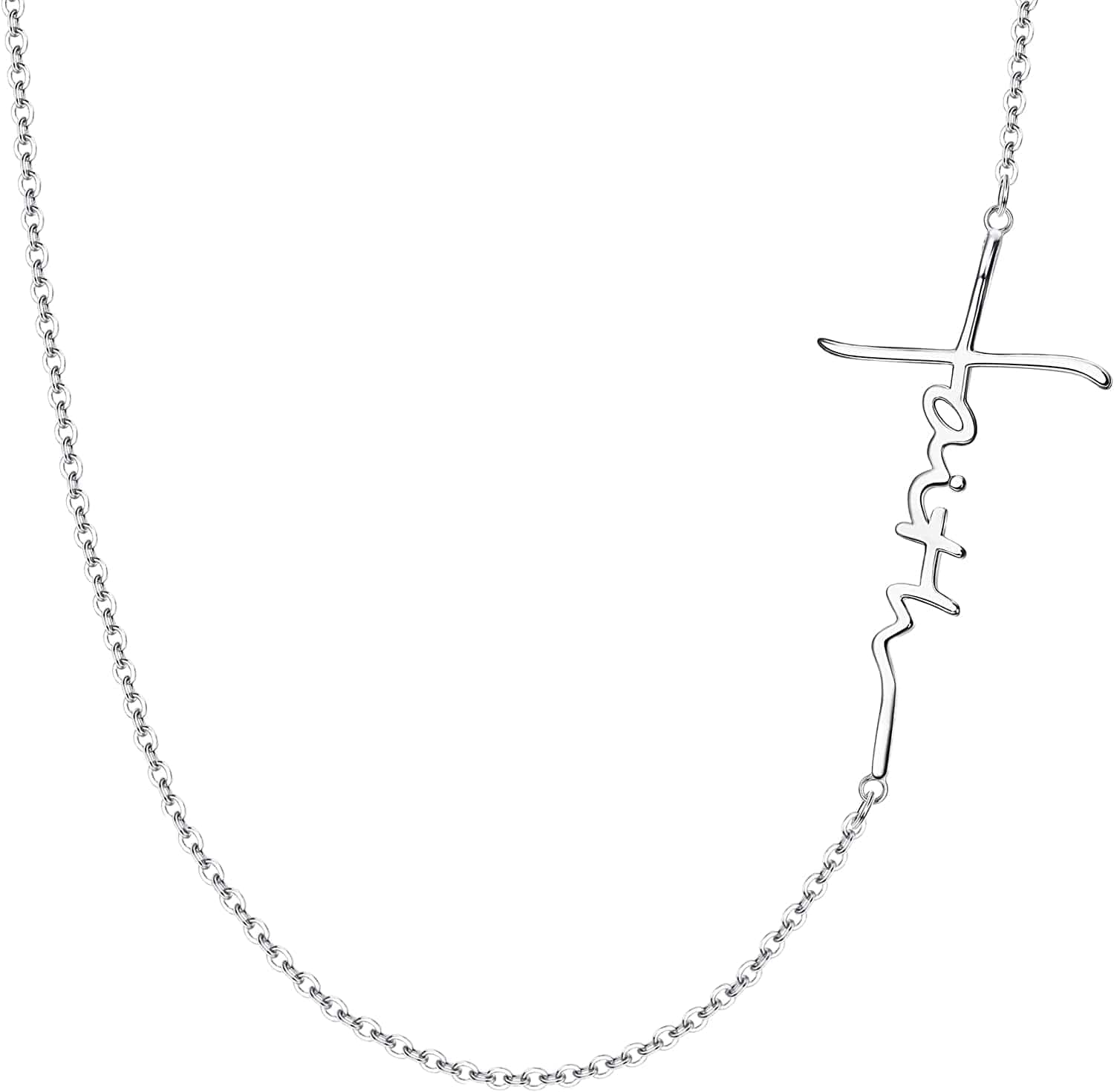 925 Sterling Silver Faith Cross Pendant Necklaces for Women 18K White Gold Plated Faith Cross Necklace Sideways Cross Pendant Necklaces Sideway Cross