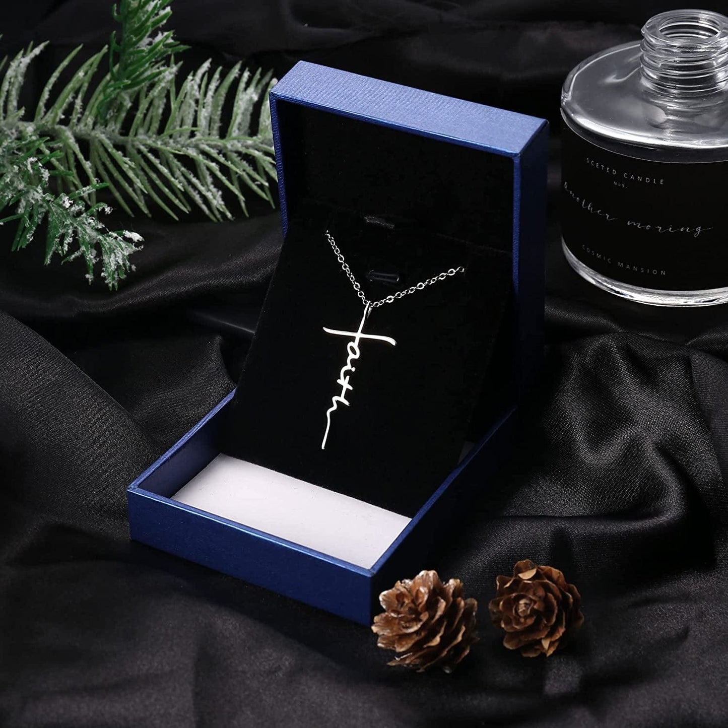 925 Sterling Silver Faith Cross Pendant Necklaces for Women 18K White Gold Plated Faith Cross Necklace Sideways Cross Pendant Necklaces