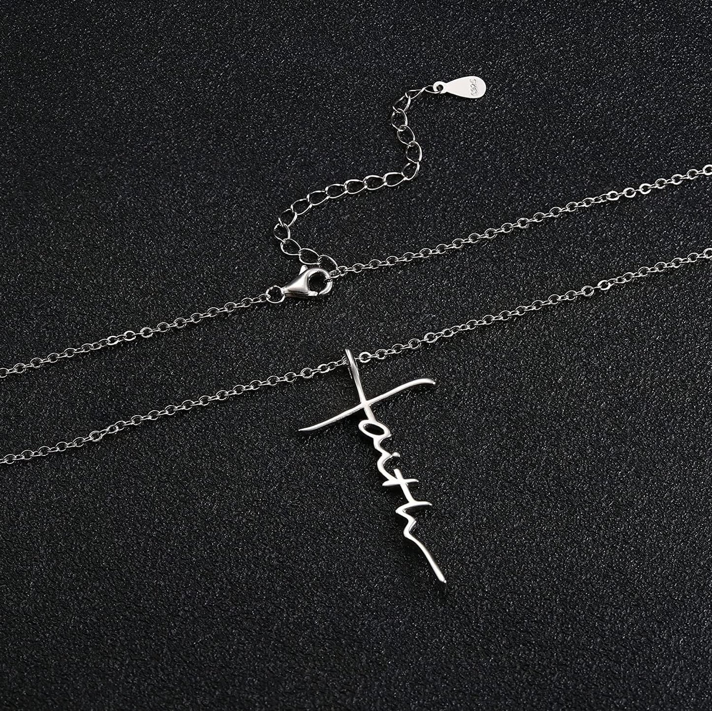 925 Sterling Silver Faith Cross Pendant Necklaces for Women 18K White Gold Plated Faith Cross Necklace Sideways Cross Pendant Necklaces