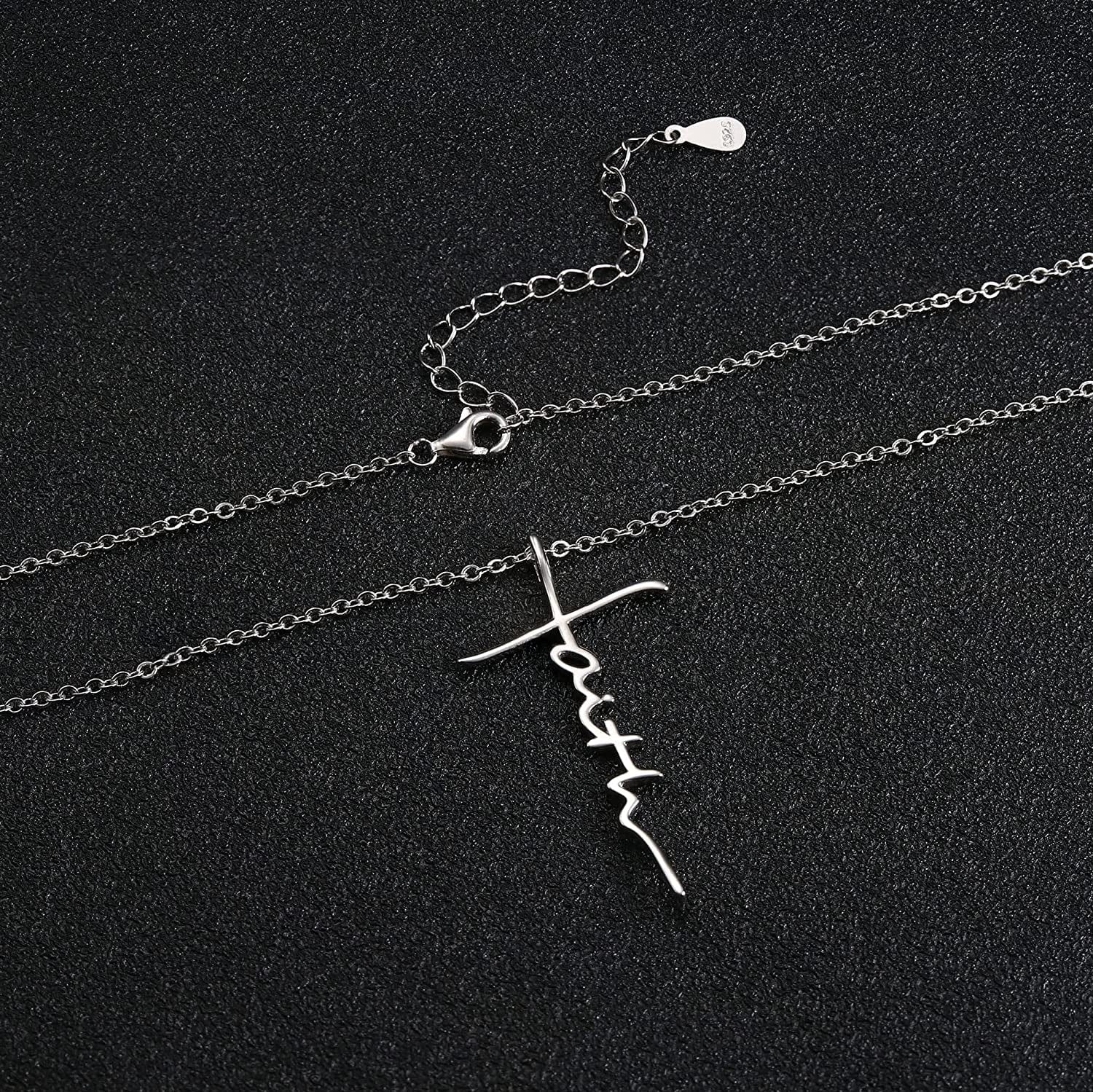 925 Sterling Silver Faith Cross Pendant Necklaces for Women 18K White Gold Plated Faith Cross Necklace Sideways Cross Pendant Necklaces