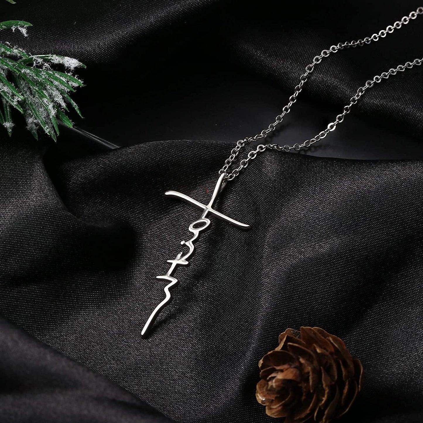 925 Sterling Silver Faith Cross Pendant Necklaces for Women 18K White Gold Plated Faith Cross Necklace Sideways Cross Pendant Necklaces