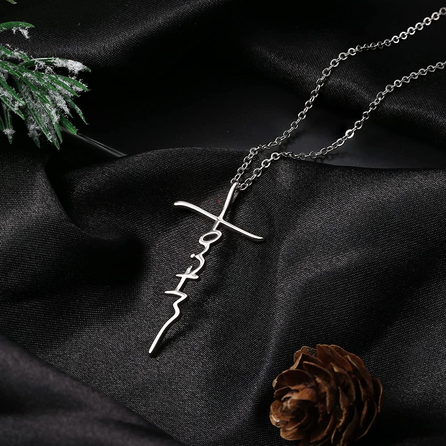 925 Sterling Silver Faith Cross Pendant Necklaces for Women 18K White Gold Plated Faith Cross Necklace Sideways Cross Pendant Necklaces