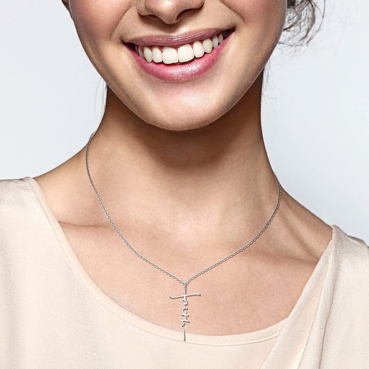 925 Sterling Silver Faith Cross Pendant Necklaces for Women 18K White Gold Plated Faith Cross Necklace Sideways Cross Pendant Necklaces