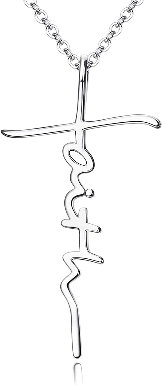 925 Sterling Silver Faith Cross Pendant Necklaces for Women 18K White Gold Plated Faith Cross Necklace Sideways Cross Pendant Necklaces Pendant Cross