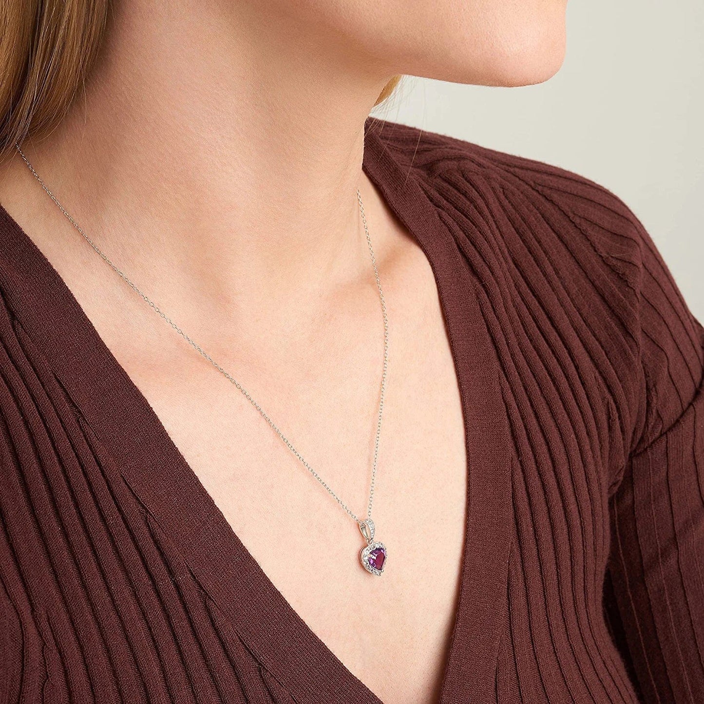 .925 Sterling Silver Gemstone and White Sapphire Halo Heart Pendant Necklace, Stud Earrings, and Size 7 Ring Set - Choice of Birthstone Colors