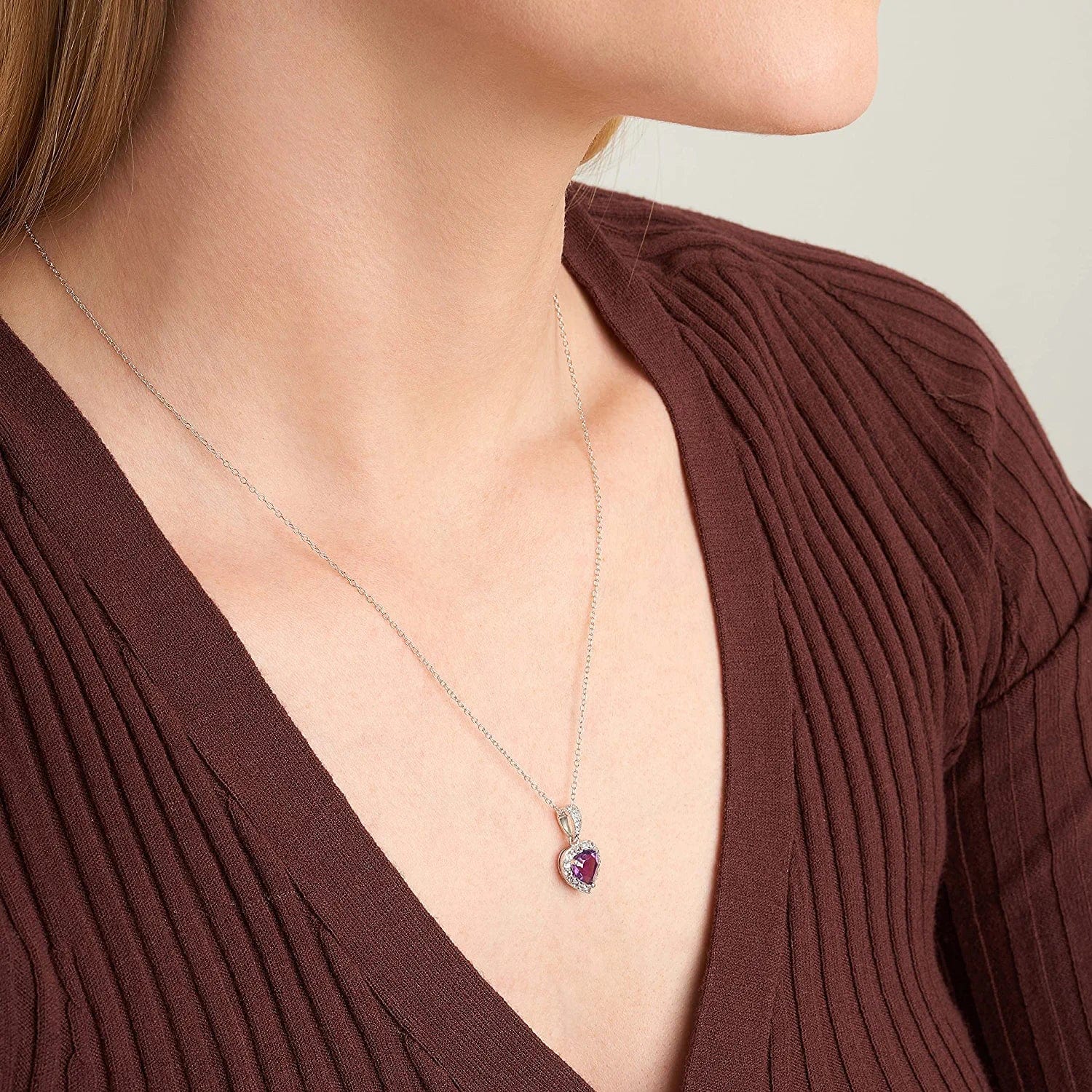 .925 Sterling Silver Gemstone and White Sapphire Halo Heart Pendant Necklace, Stud Earrings, and Size 7 Ring Set - Choice of Birthstone Colors