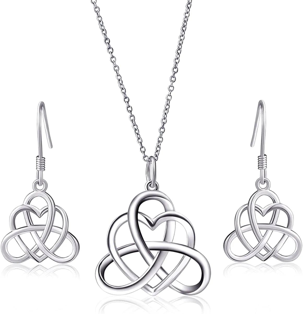 925 Sterling Silver Good Luck Vintage Irish Celtic Triquetra Knot Heart Pendant Necklace and Earrings Jewelry Set… Jewelry-set