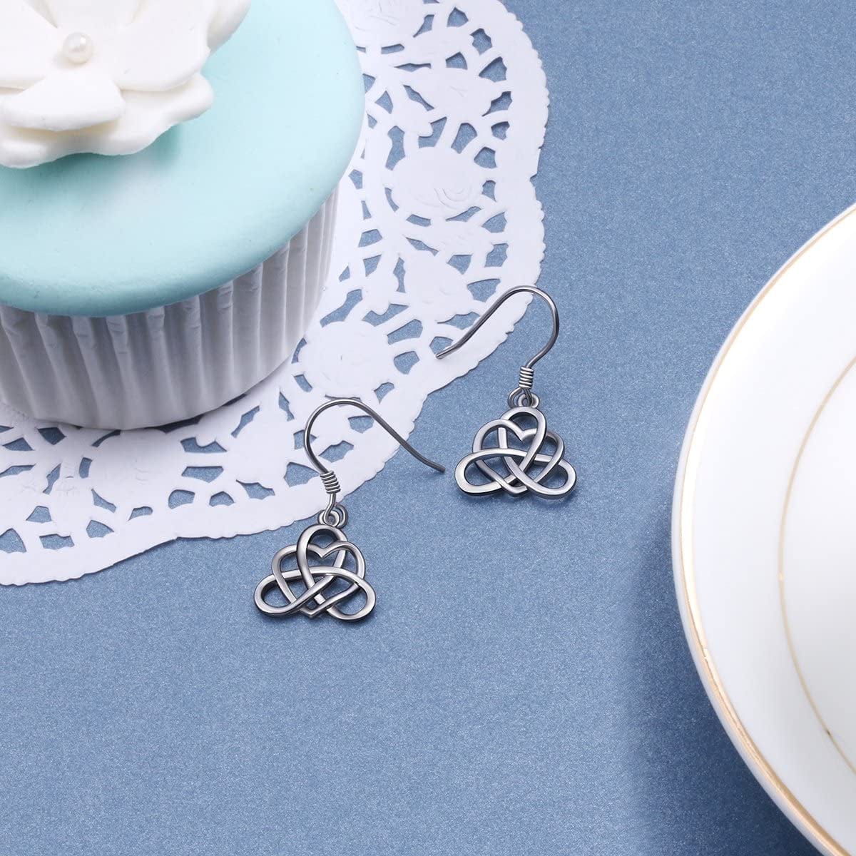 925 Sterling Silver Good Luck Vintage Irish Celtic Triquetra Knot Heart Pendant Necklace and Earrings Jewelry Set…