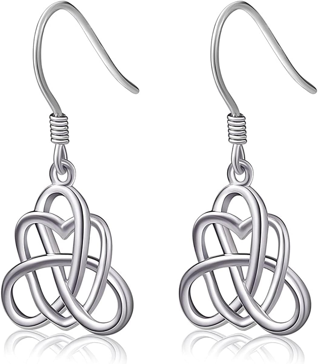 925 Sterling Silver Good Luck Vintage Irish Celtic Triquetra Knot Heart Pendant Necklace and Earrings Jewelry Set…