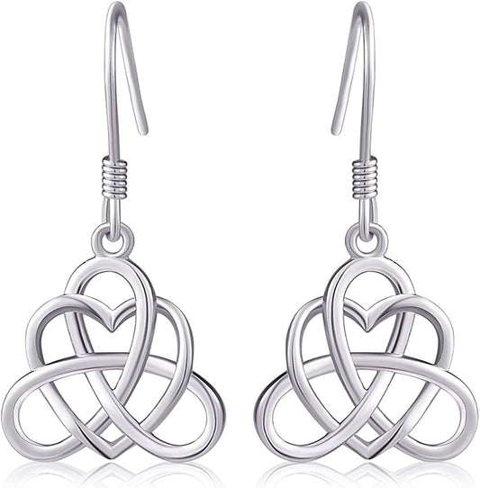 925 Sterling Silver Good Luck Vintage Irish Celtic Triquetra Knot Heart Pendant Necklace and Earrings Jewelry Set… Celtic Knot Earrings