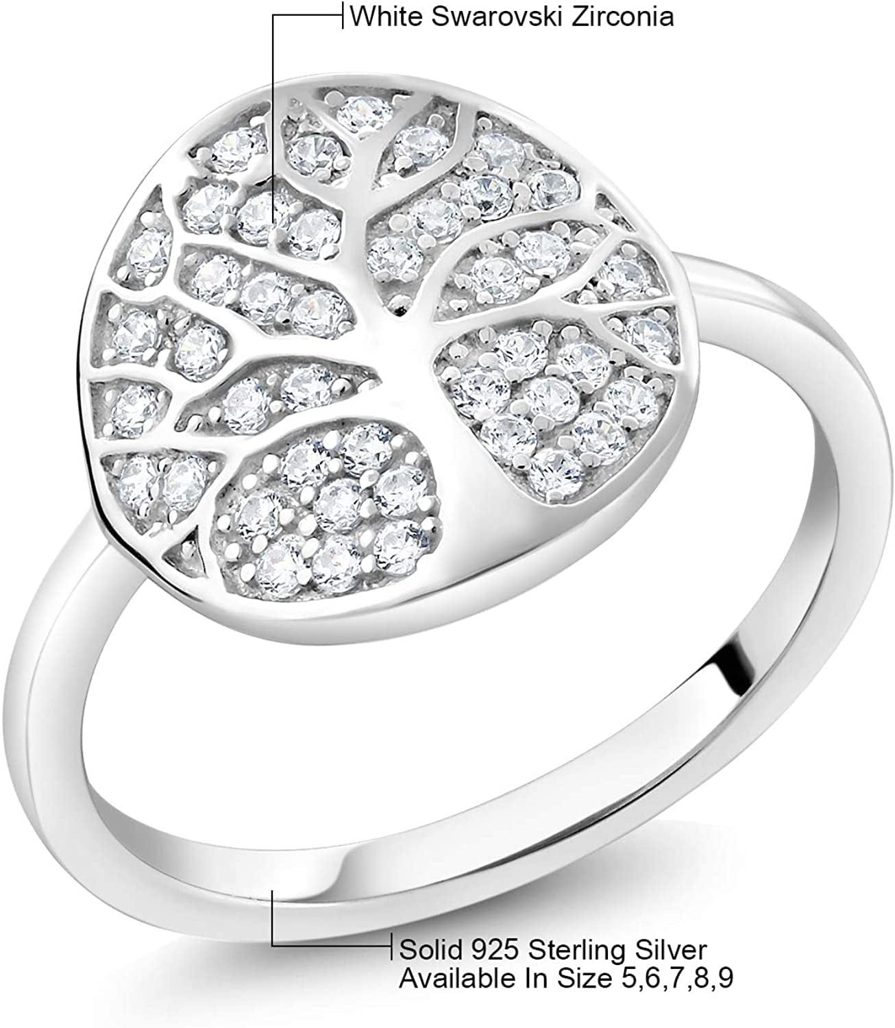 925 Sterling Silver Gorgeous White Tree of Life Women Ring Set with Zirconia (Available in Size 5, 6, 7, 8, 9)