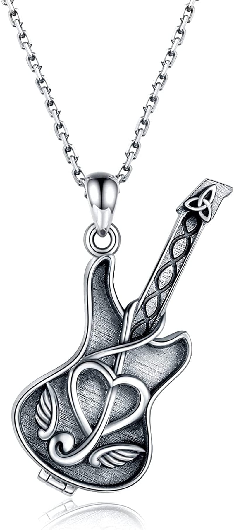 925 Sterling Silver Guitar Cremation Jewelry for Ash - Guitar Locket Urn Necklace Musical Memorial Pendant Bereavement Keepsake Gift for Loss of Guitarist or Music Lover guitar Locket holds pictures