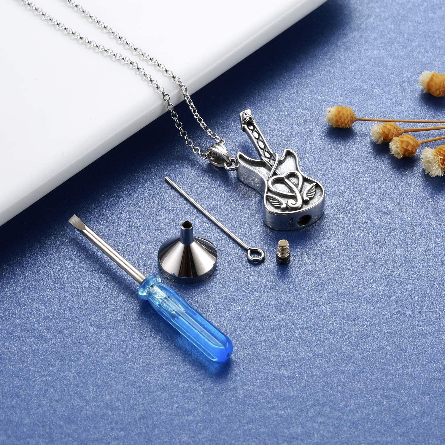 925 Sterling Silver Guitar Cremation Jewelry for Ash - Guitar Locket Urn Necklace Musical Memorial Pendant Bereavement Keepsake Gift for Loss of Guitarist or Music Lover