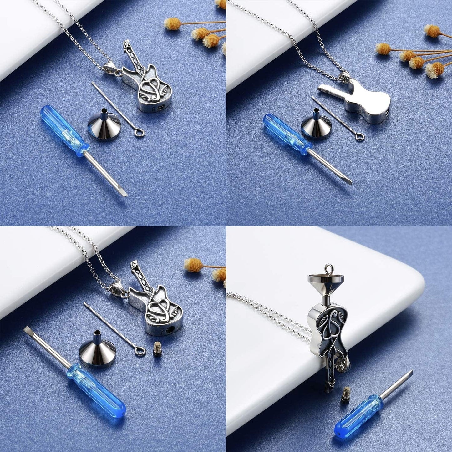 925 Sterling Silver Guitar Cremation Jewelry for Ash - Guitar Locket Urn Necklace Musical Memorial Pendant Bereavement Keepsake Gift for Loss of Guitarist or Music Lover