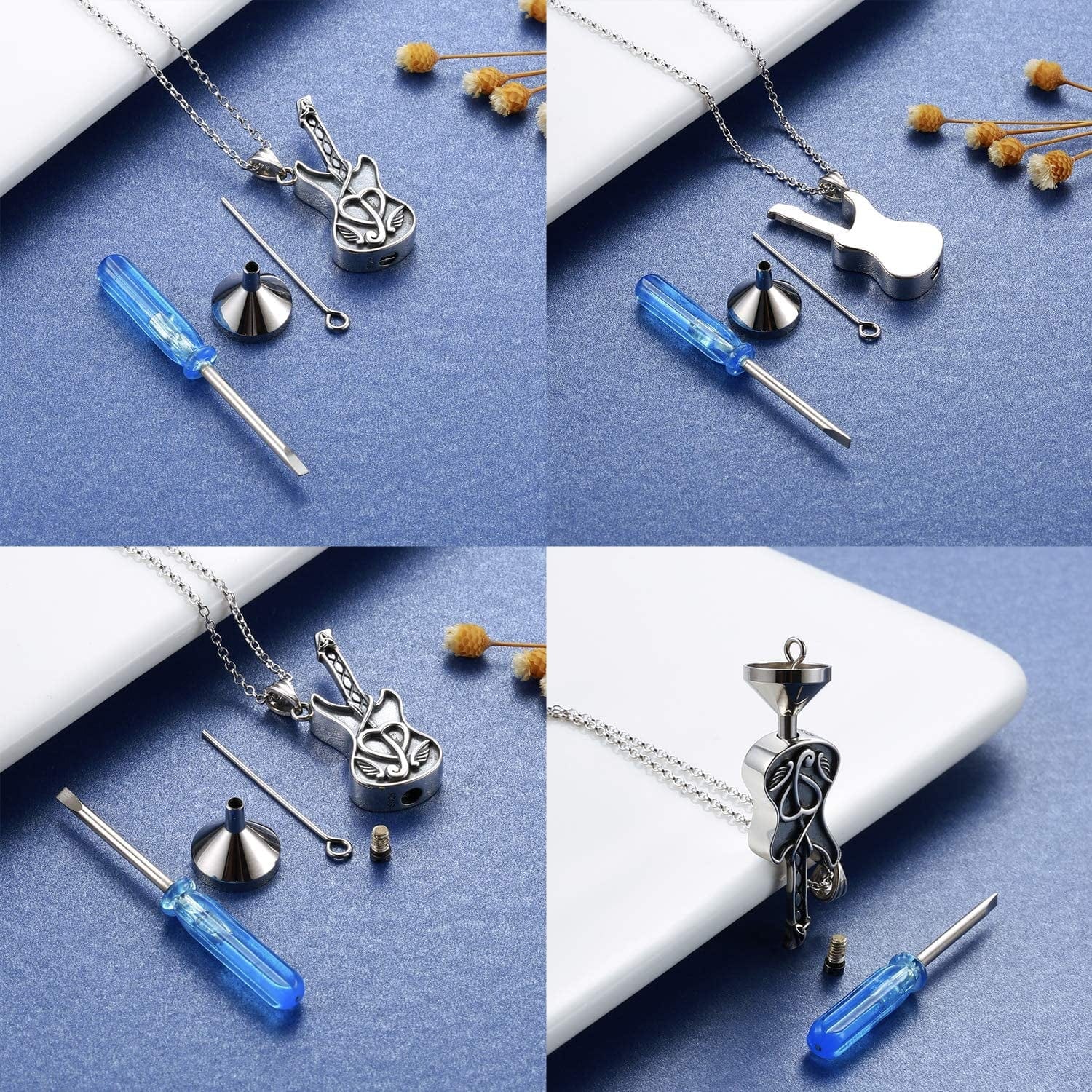 925 Sterling Silver Guitar Cremation Jewelry for Ash - Guitar Locket Urn Necklace Musical Memorial Pendant Bereavement Keepsake Gift for Loss of Guitarist or Music Lover
