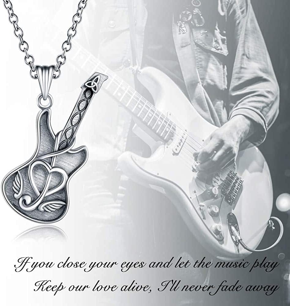 925 Sterling Silver Guitar Cremation Jewelry for Ash - Guitar Locket Urn Necklace Musical Memorial Pendant Bereavement Keepsake Gift for Loss of Guitarist or Music Lover