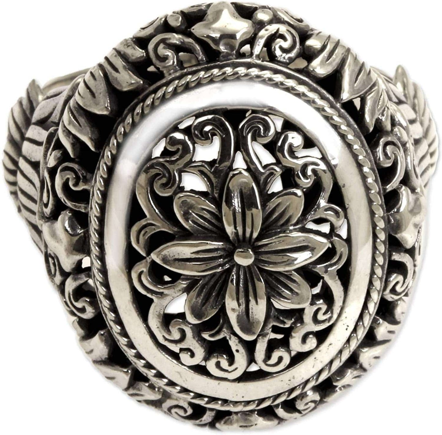 .925 Sterling Silver Hand Made Floral Cocktail Ring, 'Precious Lotus'