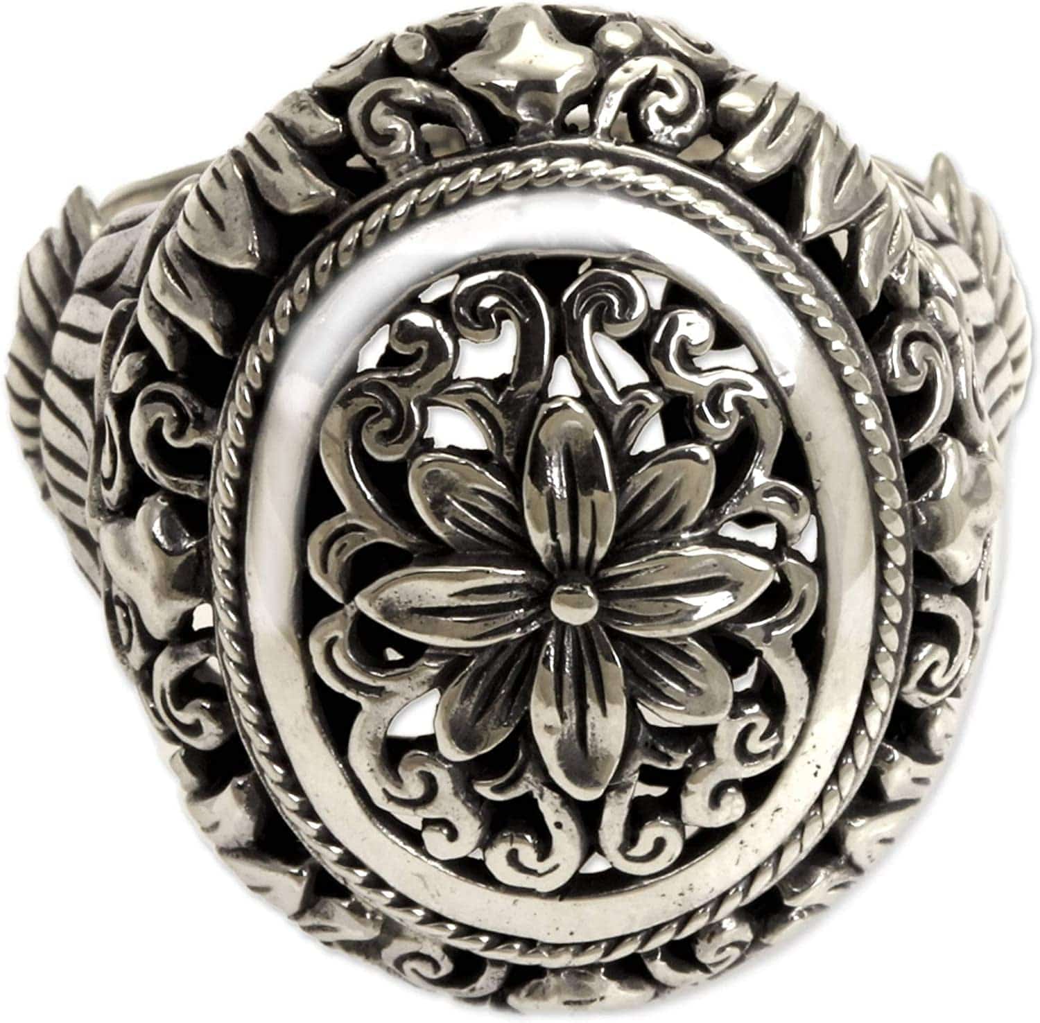 .925 Sterling Silver Hand Made Floral Cocktail Ring, 'Precious Lotus'