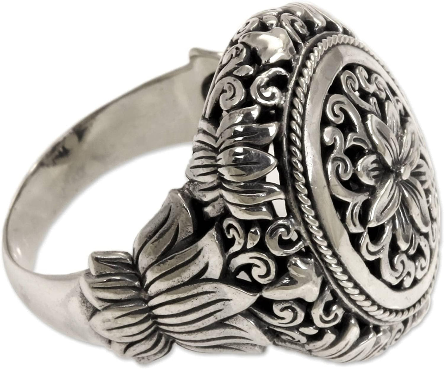 .925 Sterling Silver Hand Made Floral Cocktail Ring, 'Precious Lotus' 9