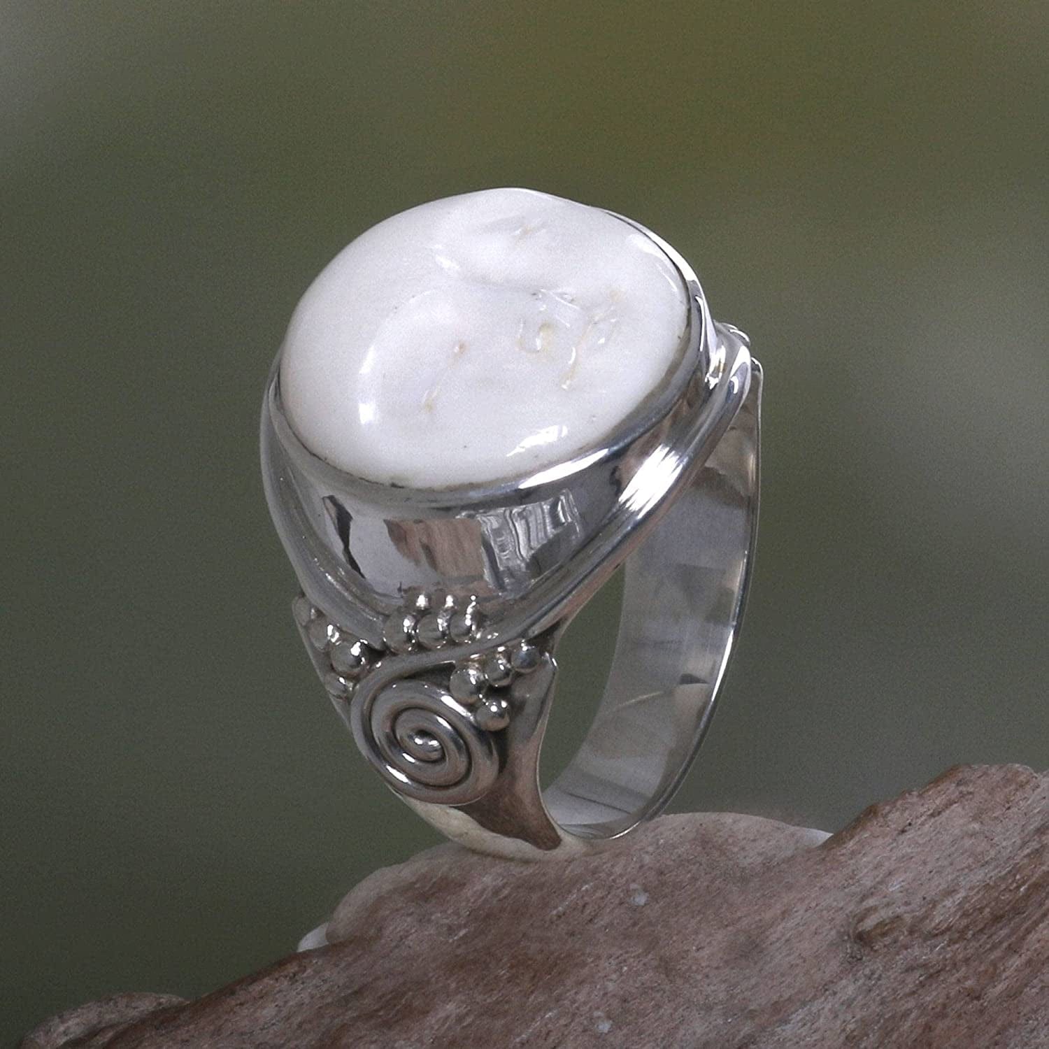 .925 Sterling Silver Handcrafted Cocktail Ring 'Face of the Moon'