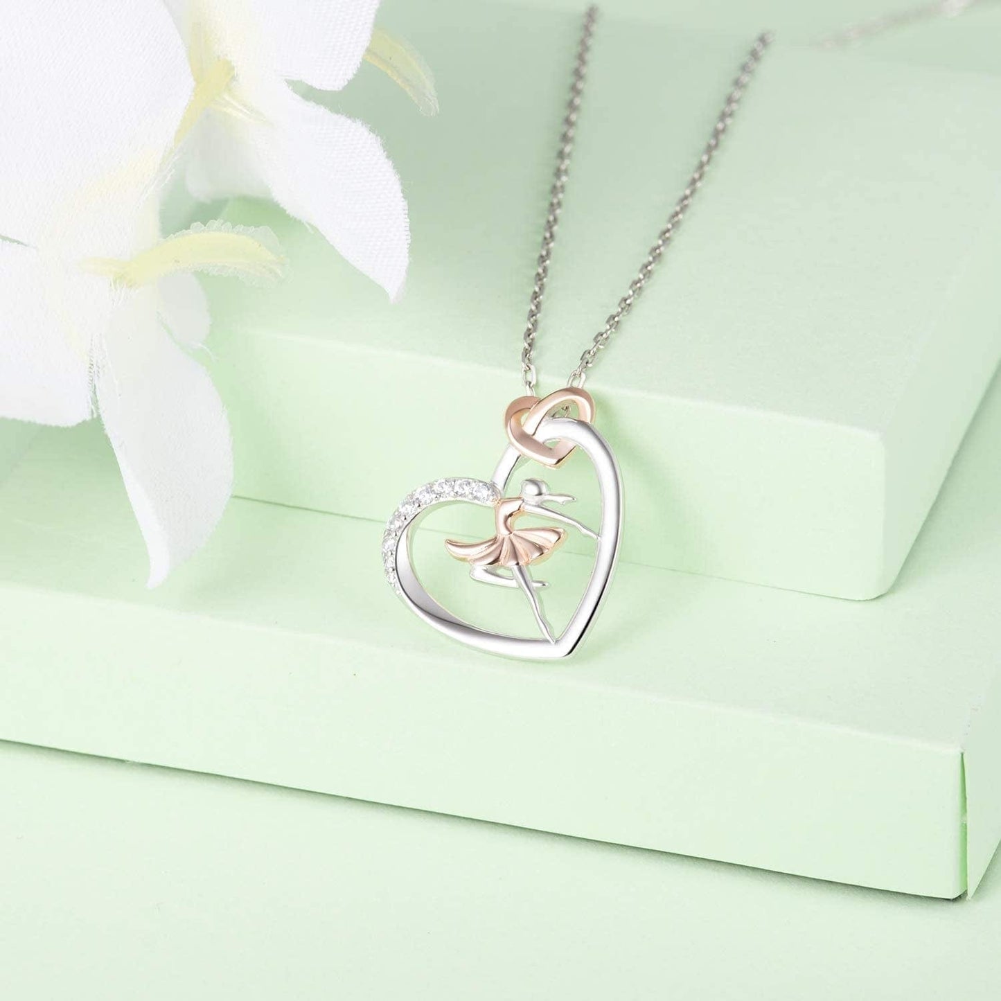 925 Sterling Silver Heart Ballet Dance Lovers Dancer Necklace Ballerina Silhouette Jewelry Gift for Women