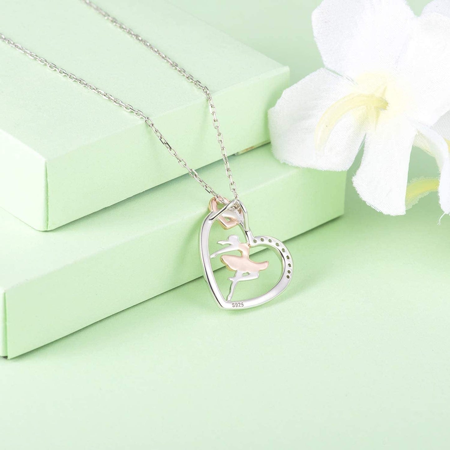 925 Sterling Silver Heart Ballet Dance Lovers Dancer Necklace Ballerina Silhouette Jewelry Gift for Women