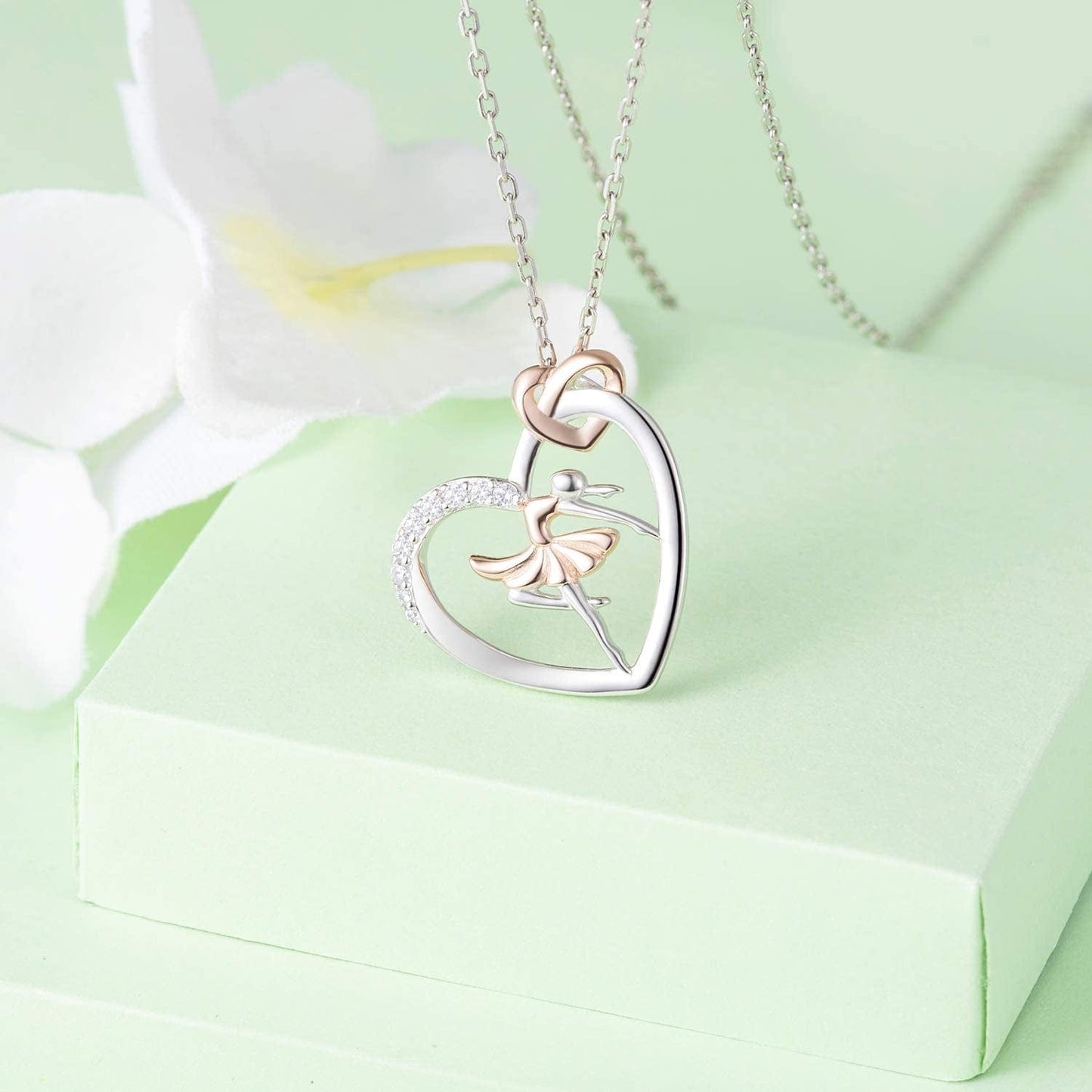 925 Sterling Silver Heart Ballet Dance Lovers Dancer Necklace Ballerina Silhouette Jewelry Gift for Women