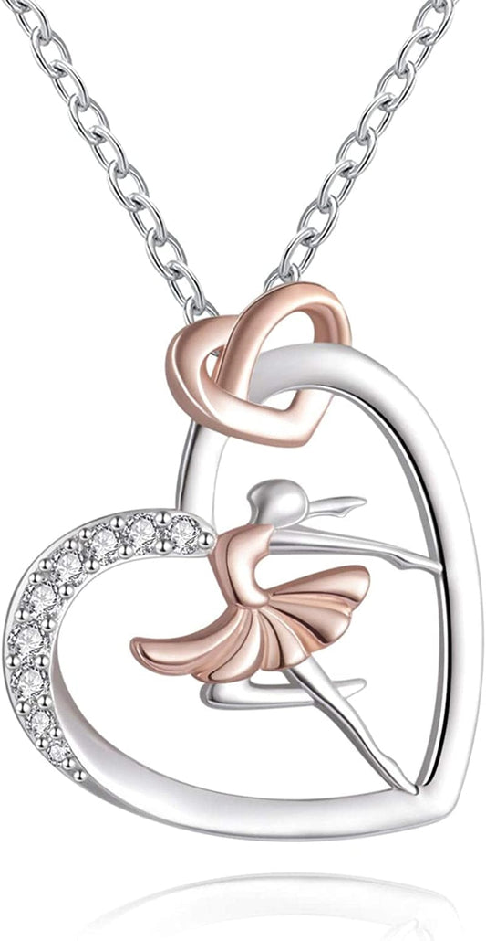 925 Sterling Silver Heart Ballet Dance Lovers Dancer Necklace Ballerina Silhouette Jewelry Gift for Women