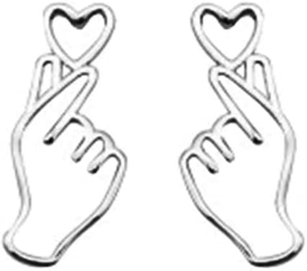 925 Sterling Silver Heart Studs Earrings for Women Teen Girls Unique Sweet Love Heart Earrings A-Silver